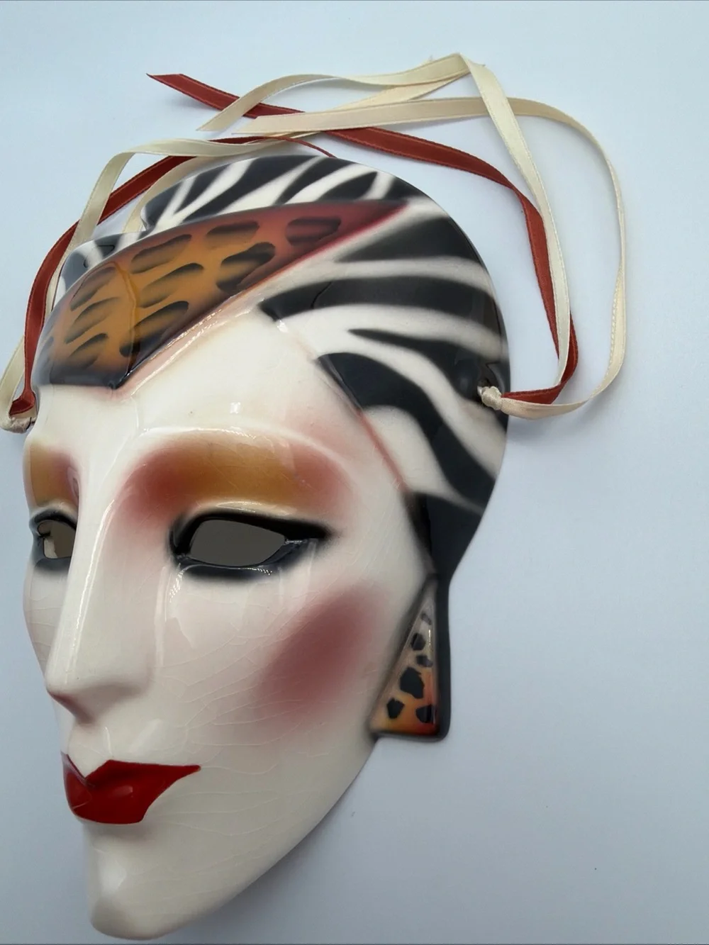 San Francisco About Face Clay Art  Porcelain Mask with Animal Print Accent